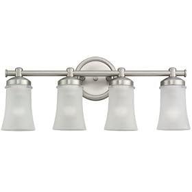 Sea Gull Lighting 44485-965 Newport Four-Light Vanity, Antique Brushed Nickel Finish with Clear Highlighted Satin Etched Glass