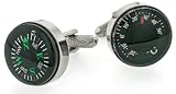 Rhodium plated functional compass and thermometer cufflinks with presentation box