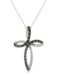 10k White Gold Cross Black and White Diamond Pendant Necklace (1/5 cttw, I-J Color, I2-I3 Clarity), 18