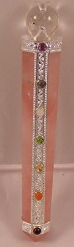 Gemstone 7 Seven Chakra Aura Healing Wand 4" - 5" Reiki Wicca Pagan Metaphysical (Rose Quartz)