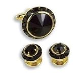 Tuxedo Cufflinks and Studs - Black Stone in a Black Austrian Crystal Setting