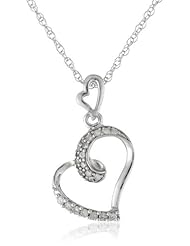 Sterling Silver Diamond Heart Pendant Necklace (0.20 cttw, H-I Color, I2-I3 Clarity), 18"