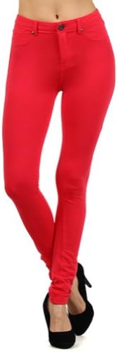 ToYou Apparel Women's Moleton Colors Pants Basic Skinny Leg Stretch Cotton Jeggings L CORAL