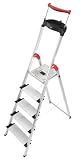 Hailo 8855-001 Alu-Sicherheits-Haushaltsleiter XXR - 5 XXL-Stufen mit Ausziehbarem Sicherheits-Halteb&uuml;gel und Multifunktionsschale