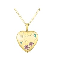 Sterling silver and 14k gold Heart Shaped Locket w/ Flowers & Humming Bird Necklace