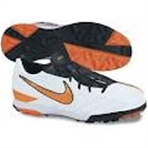 NIKE T90 Shoot IV TF Chaussures de Football pour Enfant, Blanc/Noir/Orange, 38.5