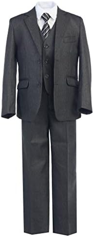Magen Kids Boys 5 Piece Formal Tuxedo Suit Set, 2 Buttons, Slim Fit,Dark Gray