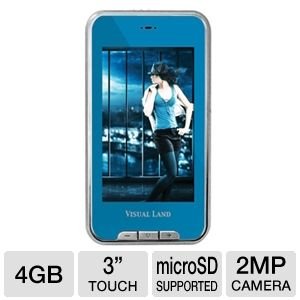 Visual Land V-Touch Pro 4 GB 3-Inch Touchscreen MP3 Player with TV Out, MicroSD and Camera (Blue)