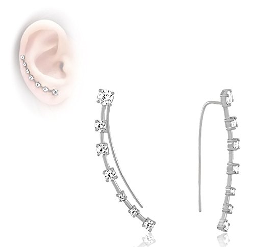 .925 Sterling Silver 1 Carat Total Weight Cz Climber Earrings with Fish Hook