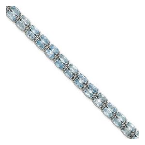 Sterling Silver Blue Topaz Bracelet - 7 Inch - Box Clasp by