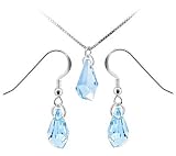 Made with Swarovski Elements® Aqua Crystal .925 Sterling Silver 14 16 18 20 22 24 Long Earrings Pendant 1mm Box Chain Necklace Set