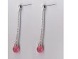 Dark Pink Drop Briolette Silver CZ Earrings