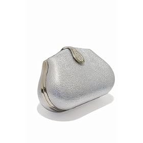 Silver Leather Evening Bag Austrian Crystal Clasp
