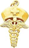 14K Gold Nurse Hat Caduceus Charm
