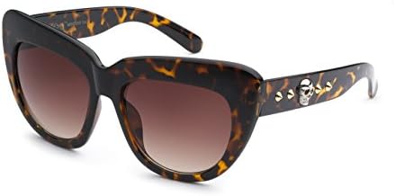 Black Society Womens Fashion Cat Eyes Punk Gangster Shades Skull Frame Sunglasses (Tortoise)