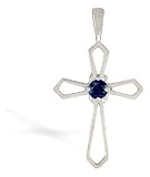 14K White Gold Genuine Round Sapphire Cross Pendant