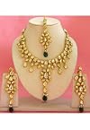 Green and White Kundan Studded Necklace Set