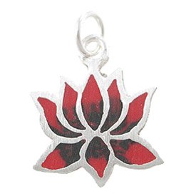 Small Lotus Flower Pendant with Red and Black Finish in Sterling Silver, #8220