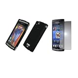 EMPIRE Black Rubberized Hard Case Cover + Mirror Screen Protector for Sony Ericsson Xperia ARC X12