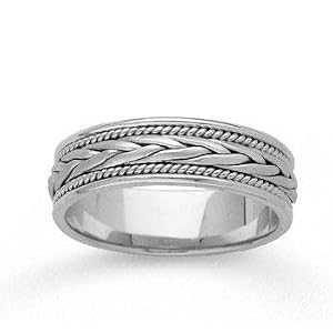 14k White Gold Milgrain Weave Hand Carved Wedding Band