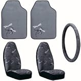 Silver Dragonflies 5pc. Auto Accessory Interior Package - Front Floor Mats, Seat Covers & Steering Wheel Cover