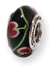 Sterling Silver Reflections Black/Red Murano Glass Bead QRS708