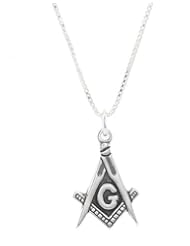 Sterling Silver Masonic Mason Symbol Charm with Box Chain Necklace
