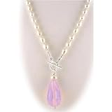 Pink Opalite Lariat Briolette Pearls Necklace 942