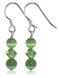 Made with Swarovski Elements Green Cats Eye Crystal Sterling Silver French Hook 1.25