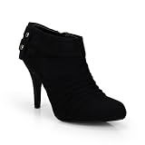 Button Ruched High Heel Stiletto Ankle Bootie Black