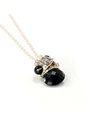 Black Spinel Drop Necklace in 14k Gold Fill with Sterling Silver and Labradorite Details, 16inch chain, Handmade by Scarlett Jewelry