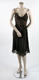 BCBG MAX AZRIA - BCBG BROWN SILK CHIFFON RUCHED BRAIDS DRESS NEW M