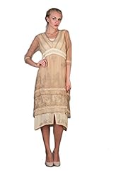 V-neck Vintage Lace Embroidered Tea Length Cotton/Rayon/Tulle  Dress