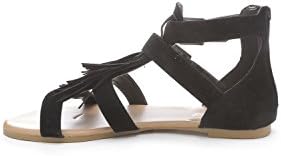 Bamboo Double Buckle Fringe Flat Sandal All Sizes BLACK 7.5