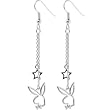 Officially Licensed PLAYBOY Silver Plated RABBIT HEAD STAR Dangle Earrings