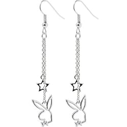 Officially Licensed PLAYBOY Silver Plated RABBIT HEAD STAR Dangle Earrings