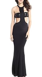 Sexy Strapless Bandeau Neck Polyester/Spandex Floor Length Backless Sequined Halter Sleeveless  Dress