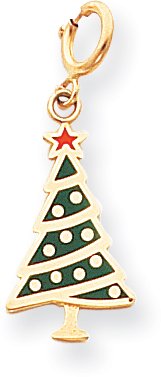 Enamel Christmas Tree Charm, 14K Yellow Gold