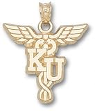 Kansas Jayhawks Solid 10K Gold ''KU'' Caduceus Pendant