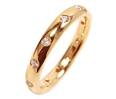 Burnish Set Scattered Eternity Diamond Band 18k Pink Gold 3.65m Ring Size 6 Ctw 0.20