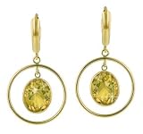 14K Gold Hoop Drop Earrings with Citrine