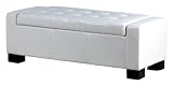 BEST Guernsey Leather Storage Ottoman, White