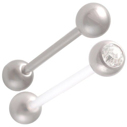 14g 1.6mm 19mm clear tongue stud nipple barbell ear ring with 6mm steel 6mm Steel Crystal clear AMQE 2Pcs