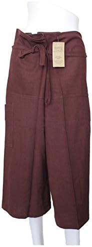 Chocolate Brown Yoga Massage Wrap Trousers Fisherman 3/4 Knee Height Pants Unique for Women & Men, Northern Thai Style