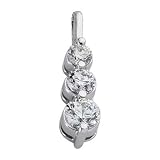 14k White 3 Stone Prong-Set Charm 1 Ct Diamond Pendant