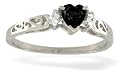 14K White Gold Genuine Heart Black Onyx and Diamond Filligree Ring
