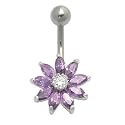 Bauchnabelpiercing aus Titan und 925er Silber Blume lila