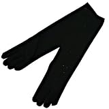 BLACK LONG JERSEY KNIT LADIES BEAD TRIM GLOVES