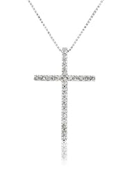 Womens 10k White Gold Diamond Cross Pendant Necklace