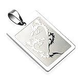 316L Surgical Steel Double Dragon Engraved Square Pendant - 32mm x 23mm